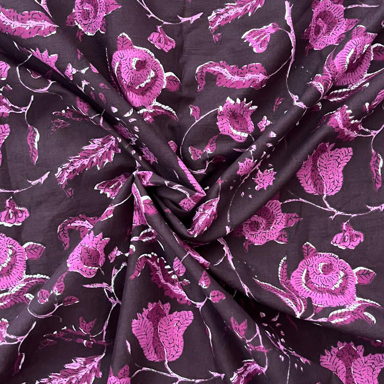 Purple Color Screen Print Cotton Cambric Fabric