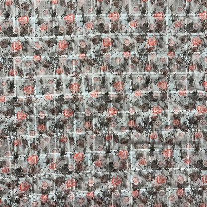 Grey Color Digital Print Linen Checks Fabric