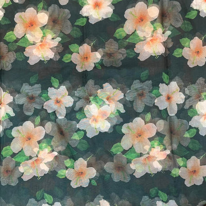 Green Floral Digital Print Organza Fabric