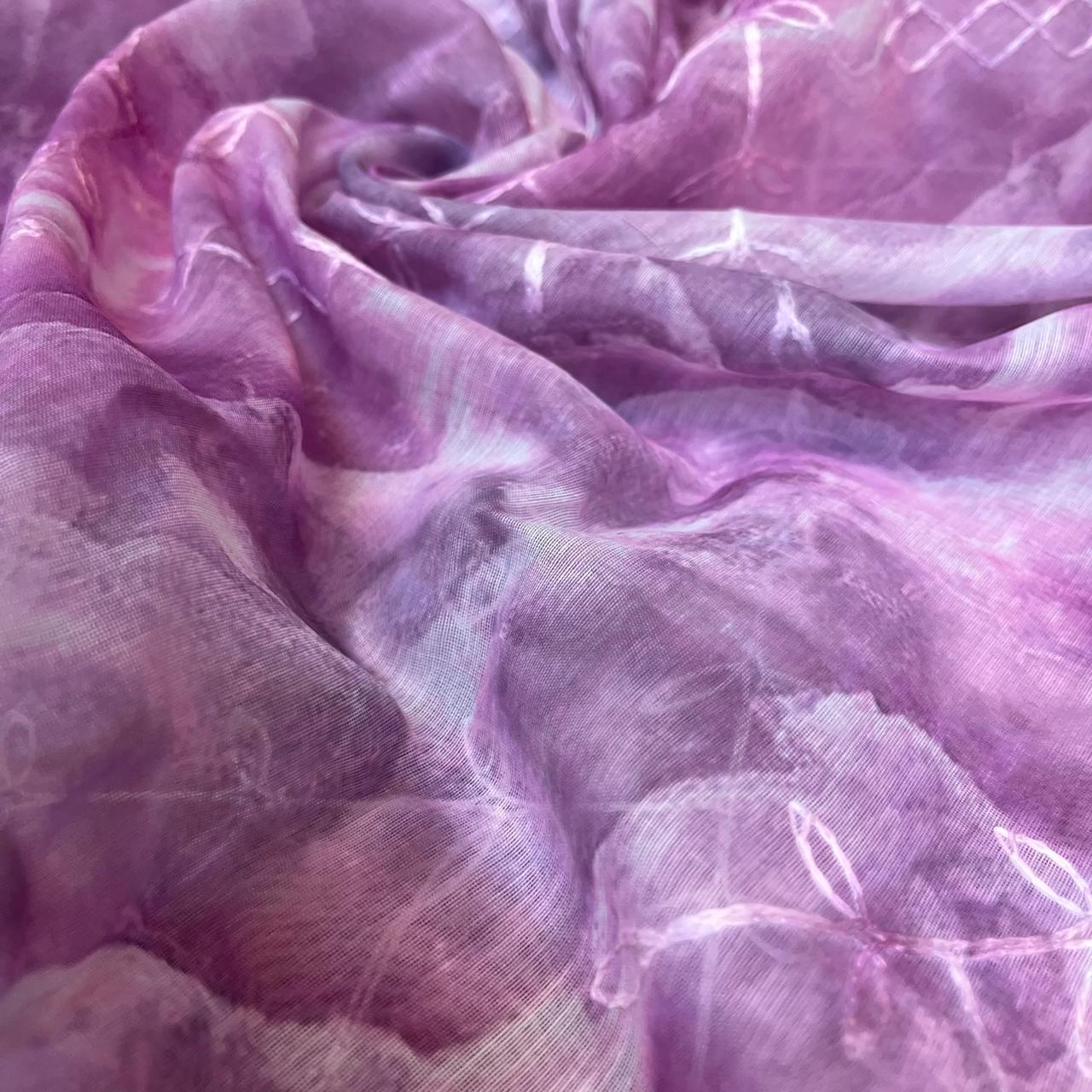 Violet Color Modal Thread Aari Work Fabric
